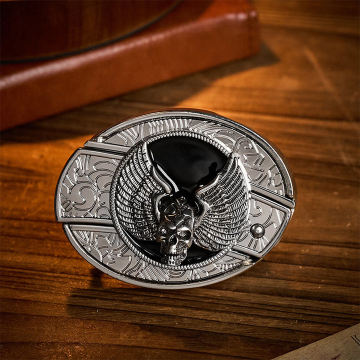 Winged Skull Biker DIY Hidden Folding Knife Buckle Leather Belt - Winged Skull - Without Belt - Not Included Belt - image 0