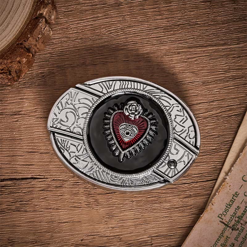 Red & Black Sacred Heart DIY Hidden Folding Knife Buckle Leather Belt - image 10