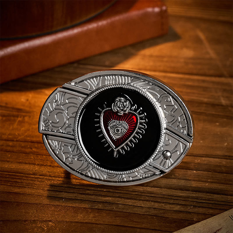 Red & Black Sacred Heart DIY Hidden Folding Knife Buckle Leather Belt - Red & Black Heart - Without Belt - Not Included Belt - image 0