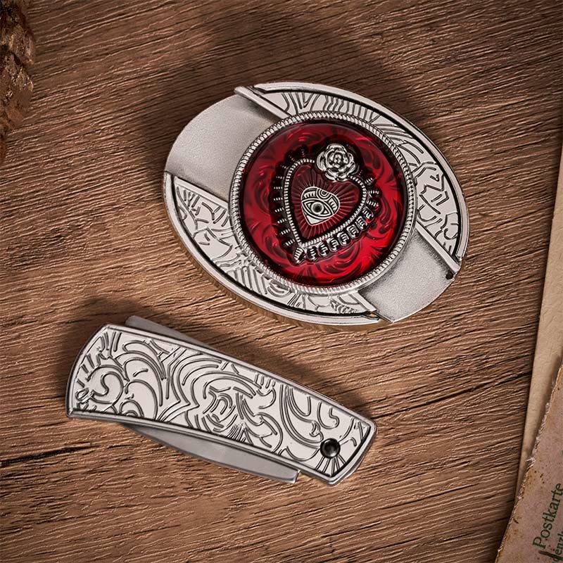 Crimson Sacred Heart DIY Hidden Folding Knife Buckle Leather Belt - image 10
