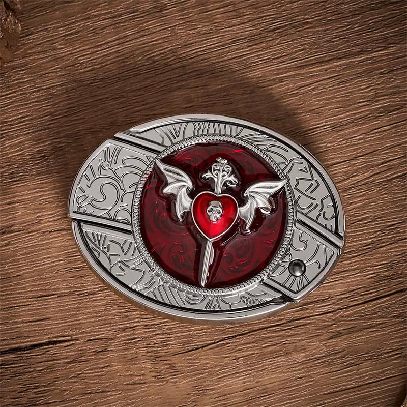 Wings & Dagger Red Heart DIY Hidden Folding Knife Buckle Leather Belt - image 10