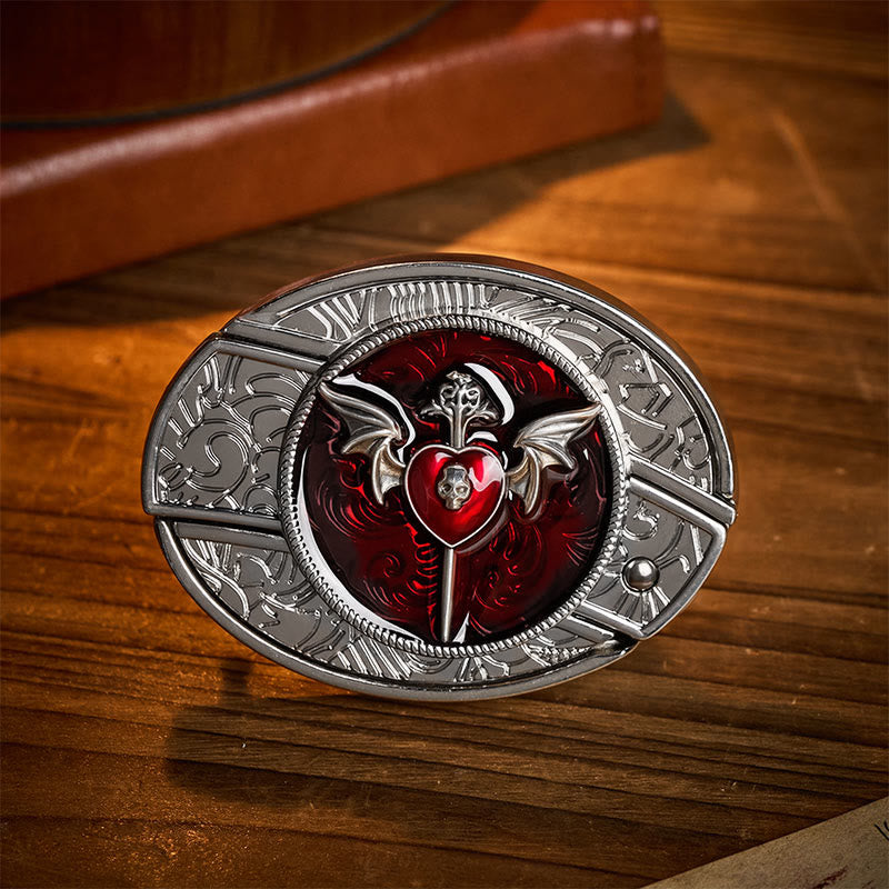 Wings & Dagger Red Heart DIY Hidden Folding Knife Buckle Leather Belt - Wings & Dagger - Without Belt - Not Included Belt - image 0