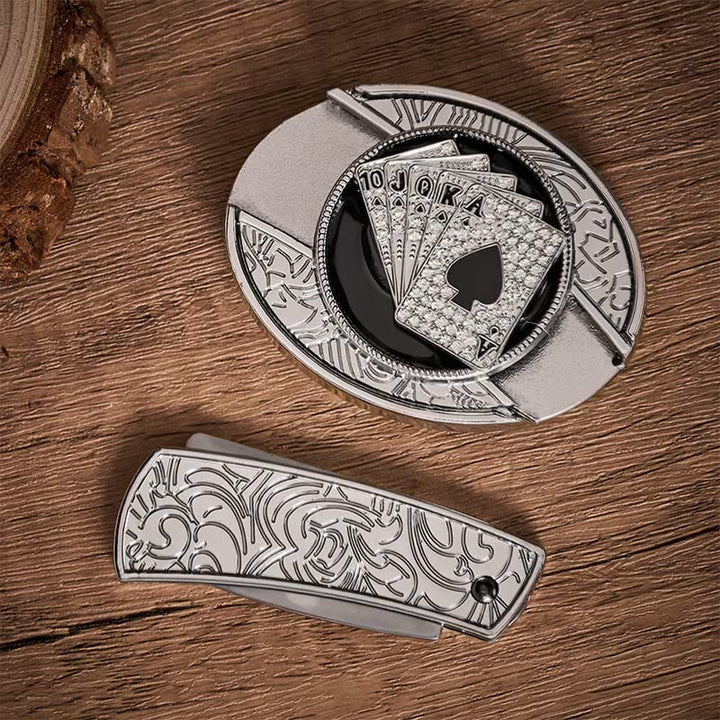 Shiny Royal Flush Spades DIY Hidden Folding Knife Buckle Leather Belt - image 10