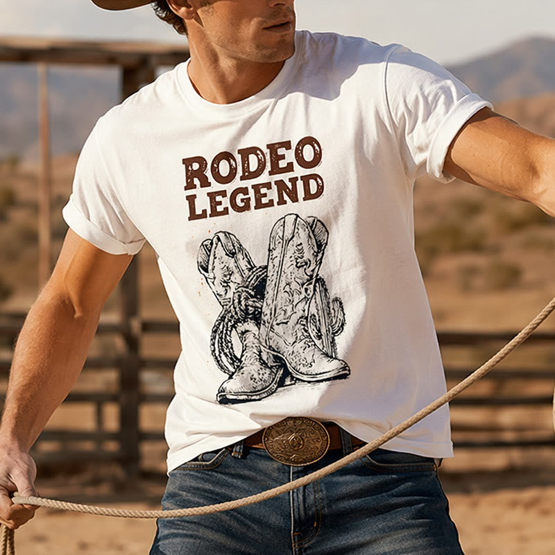 Rodeo Legend Cowboy Boots & Cactus Print Crew Neck T-shirt - White - 2XL - image 0