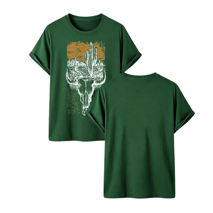 Badlands Vibes Longhorn Skull & Cactus Western T-shirt - Dark Green - 2XL - image 13