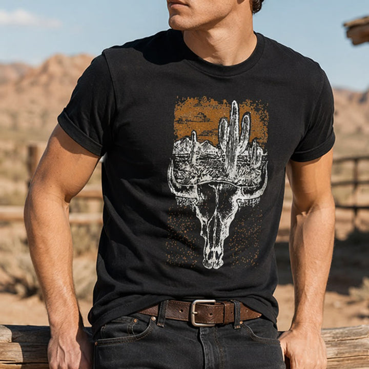 Badlands Vibes Longhorn Skull & Cactus Western T-shirt - Black - 2XL - image 0