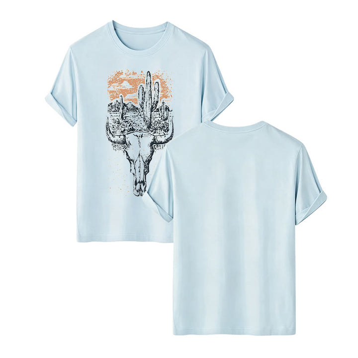 Badlands Vibes Longhorn Skull & Cactus Western T-shirt - Blue - 2XL - image 11