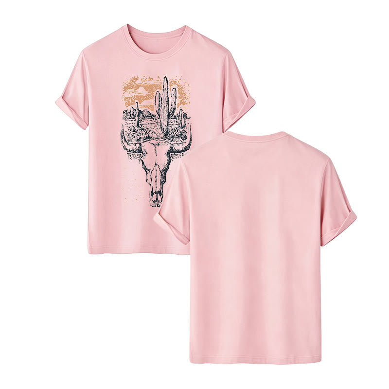 Badlands Vibes Longhorn Skull & Cactus Western T-shirt - Pink - 2XL - image 9