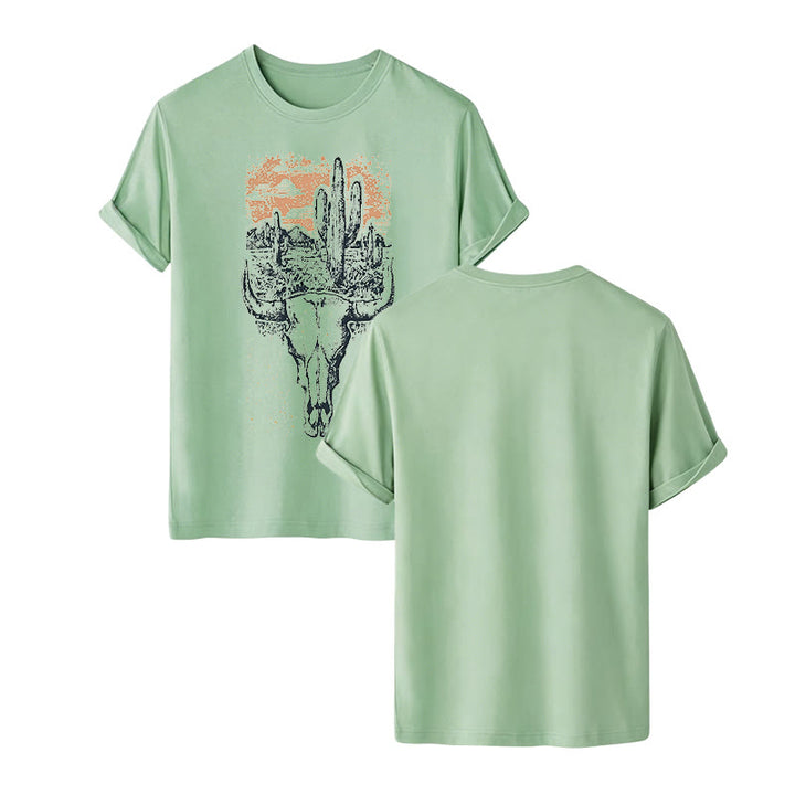 Badlands Vibes Longhorn Skull & Cactus Western T-shirt - Green - 2XL - image 12