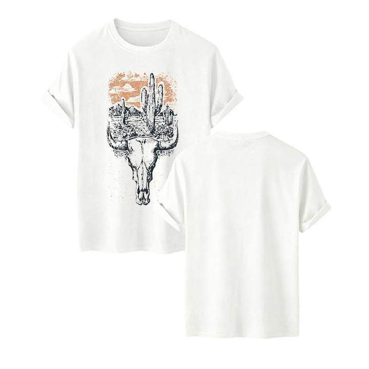Badlands Vibes Longhorn Skull & Cactus Western T-shirt - White - 2XL - image 7
