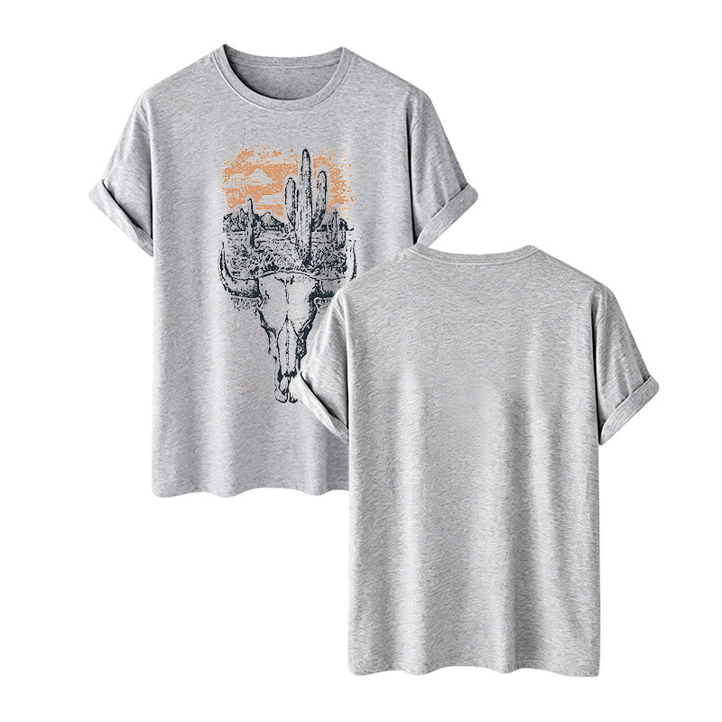 Badlands Vibes Longhorn Skull & Cactus Western T-shirt - Gray - 2XL - image 10