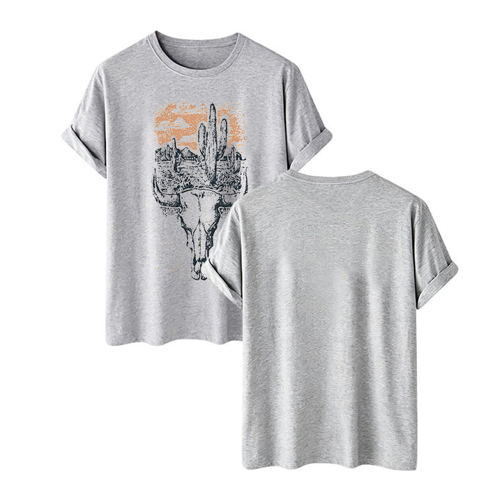Badlands Vibes Longhorn Skull & Cactus Western T-shirt - Gray - 2XL - image 10