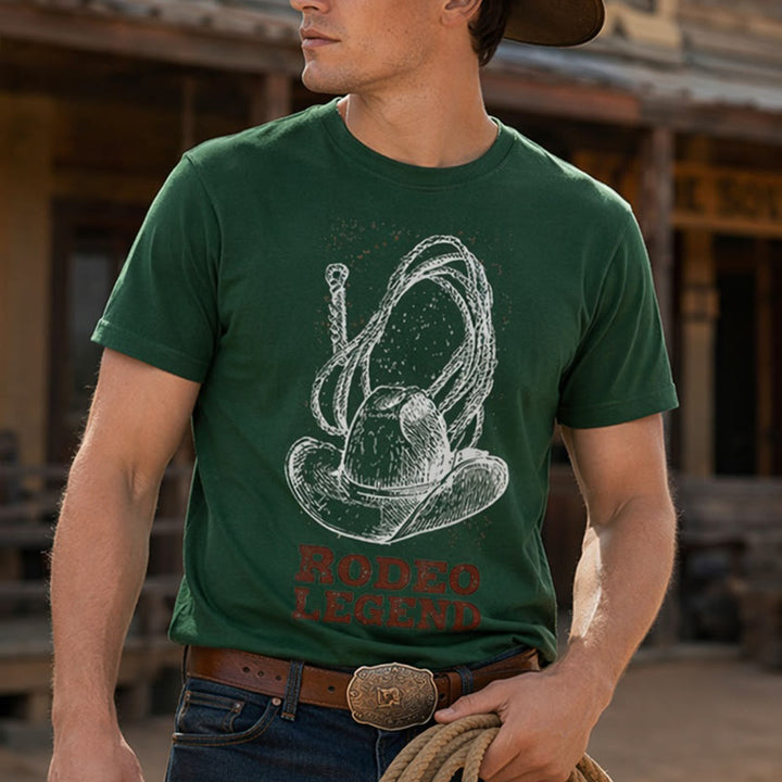 Cowboy Hat & Lasso Print Rodeo Legend Western T-shirt - Dark Green - 2XL - image 0
