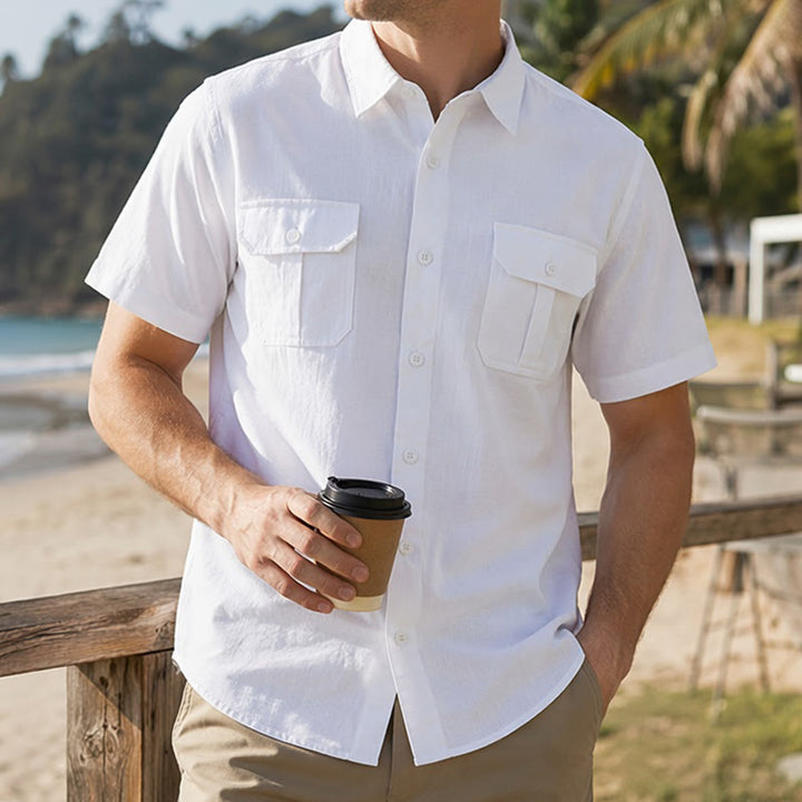 Men's Solid Color Daily Office Casual Pure Cotton Shirts - White - 3XL - image 0