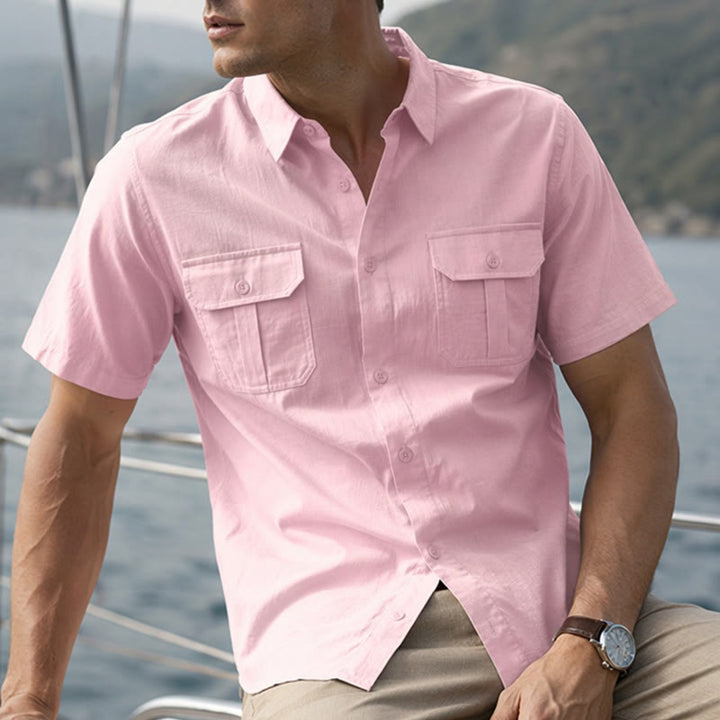Men's Solid Color Daily Office Casual Pure Cotton Shirts - Pink - 3XL - image 6
