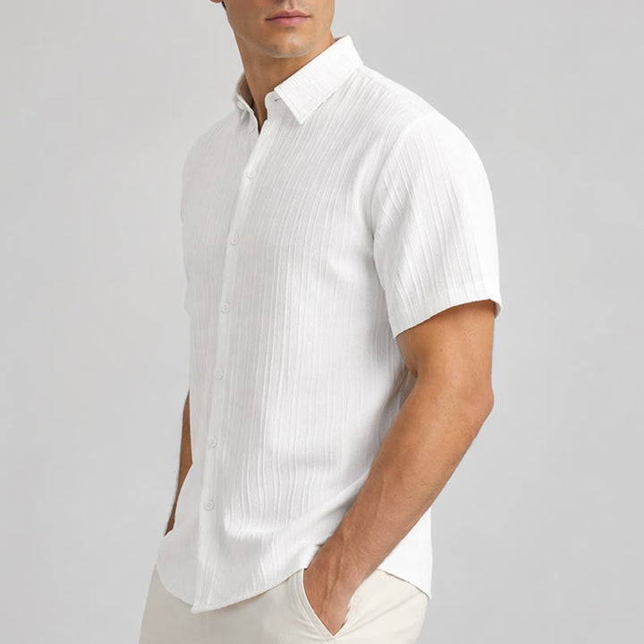 Men's Cotton Linen Striped Jacquard Casual Shirt - image 2