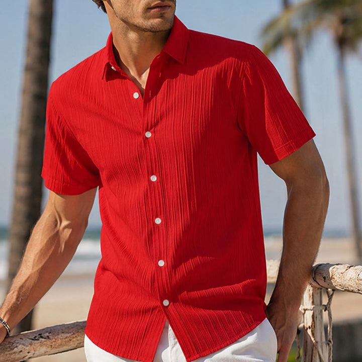 Men's Cotton Linen Striped Jacquard Casual Shirt - Red - 2XL - image 9