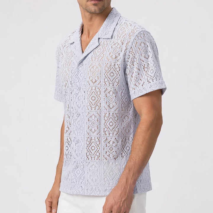 Men's Hollow Lace Cutout Breathable Summer Vacation Shirts - image 2
