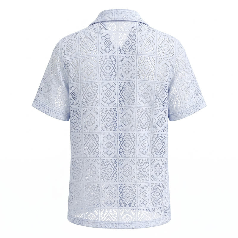 Men's Hollow Lace Cutout Breathable Summer Vacation Shirts - image 5