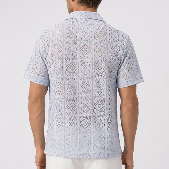 Men's Hollow Lace Cutout Breathable Summer Vacation Shirts - image 3