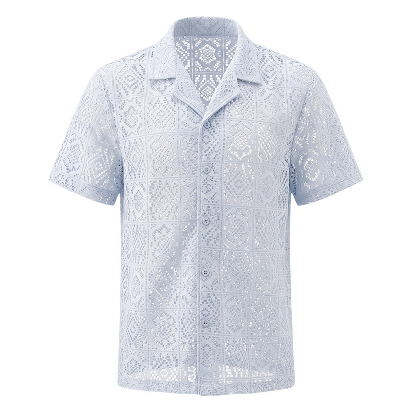 Men's Hollow Lace Cutout Breathable Summer Vacation Shirts - image 4
