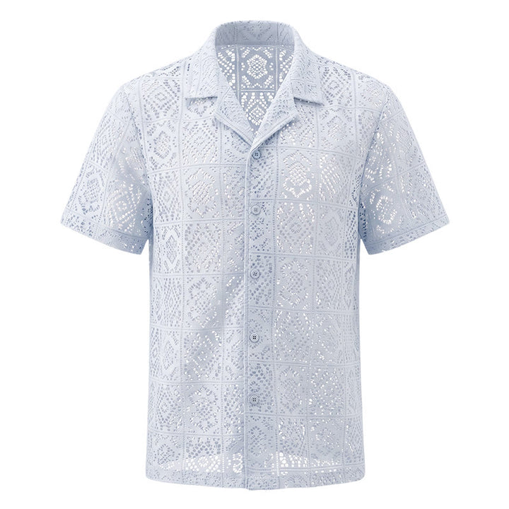 Men's Hollow Lace Cutout Breathable Summer Vacation Shirts - image 4