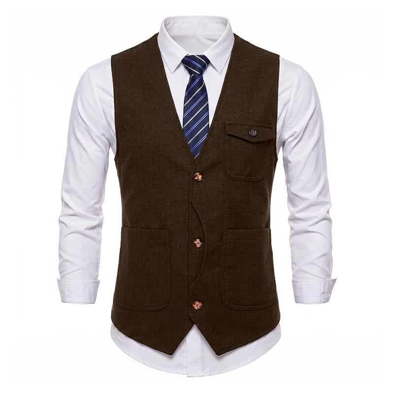 Men's American Vintage Herringbone Wrinkle Resistant Suit Vest - image 36