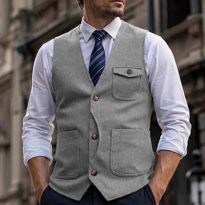Men's American Vintage Herringbone Wrinkle Resistant Suit Vest - Silver - 3XL - image 7