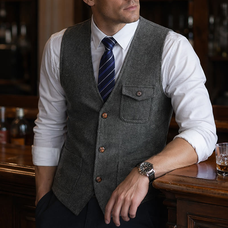 Men's American Vintage Herringbone Wrinkle Resistant Suit Vest - Grey - 3XL - image 6