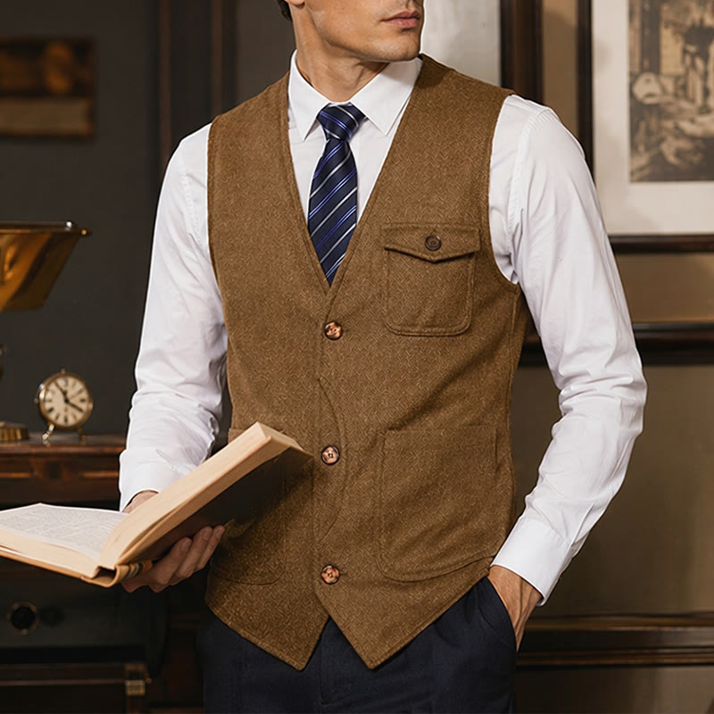 Men's American Vintage Herringbone Wrinkle Resistant Suit Vest - Brown - 3XL - image 16