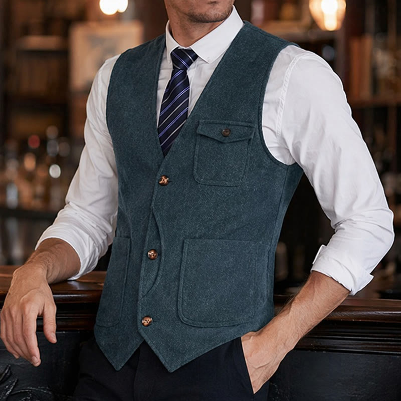 Men's American Vintage Herringbone Wrinkle Resistant Suit Vest - Light Navy Blue - 3XL - image 14