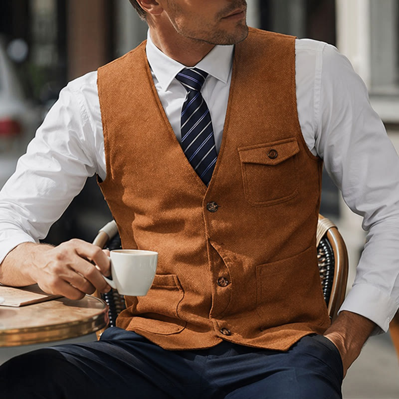 Men's American Vintage Herringbone Wrinkle Resistant Suit Vest - Orange - 3XL - image 9