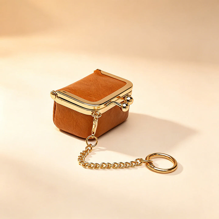 Mini Kiss Frame Bag Charm Small Coin Purse Keychain - Brown - image 9