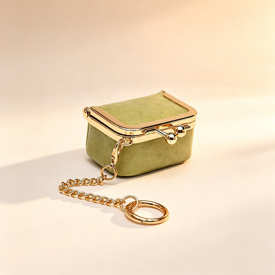 Mini Kiss Frame Bag Charm Small Coin Purse Keychain - Green - image 8
