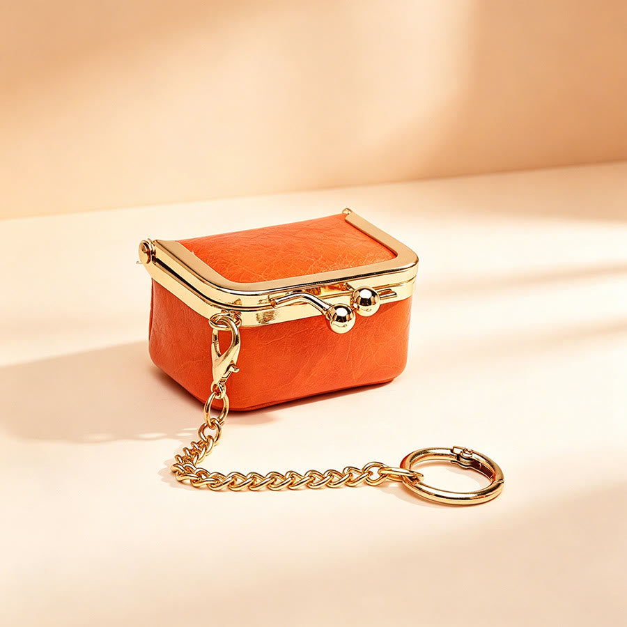 Mini Kiss Frame Bag Charm Small Coin Purse Keychain - Orange - image 0
