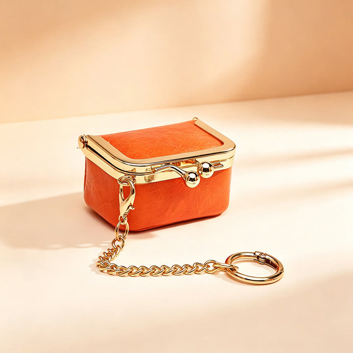 Mini Kiss Frame Bag Charm Small Coin Purse Keychain - Orange - image 0