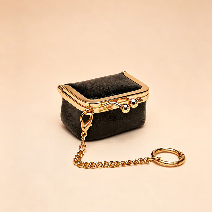 Mini Kiss Frame Bag Charm Small Coin Purse Keychain - Black - image 6