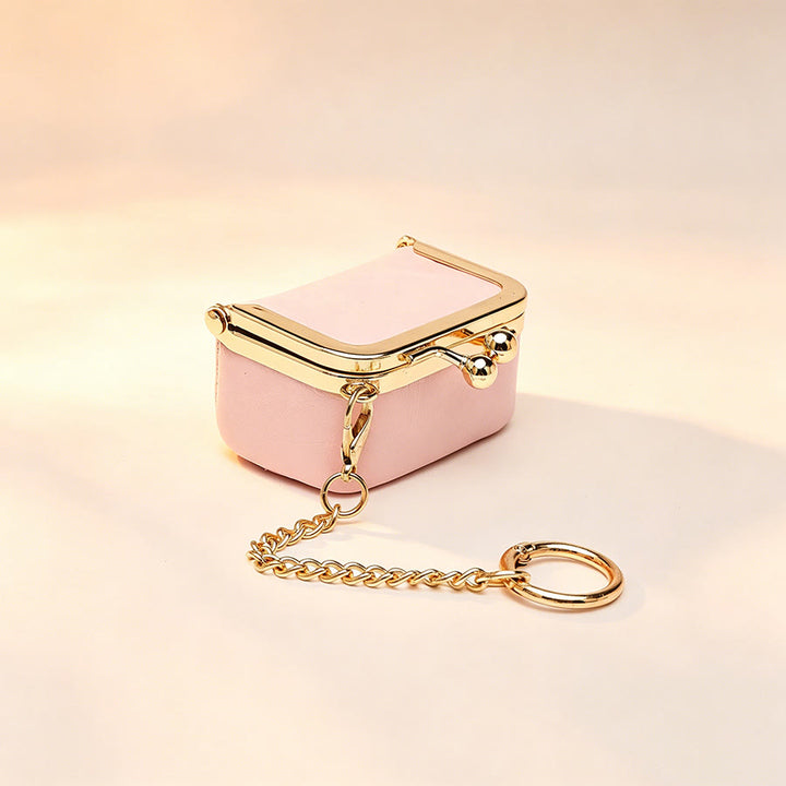Mini Kiss Frame Bag Charm Small Coin Purse Keychain - Pink - image 3