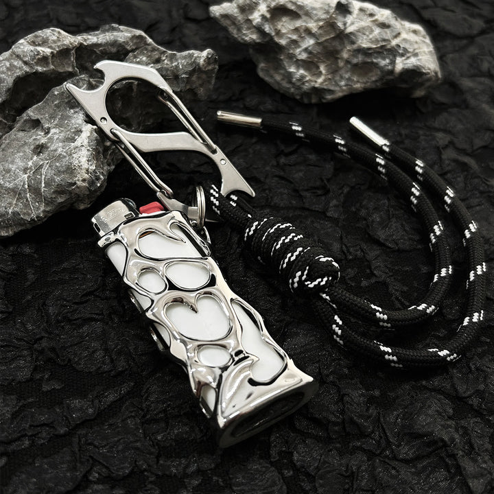 EDC Lighter Case Liquid Hollow-Out Flame Keychain - Silver - image 0