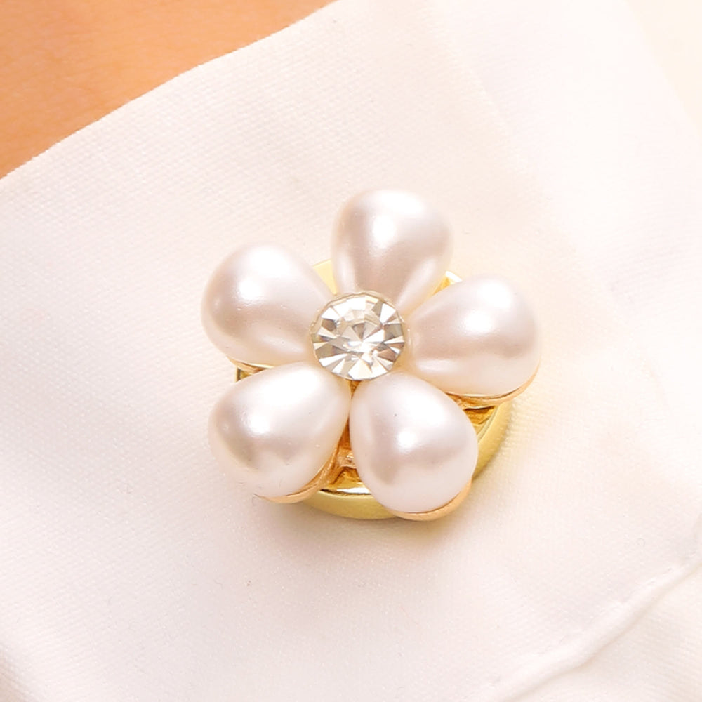 1 Pair Elegant Pearl Daisy Snap-On Shirt Button Covers - image 1