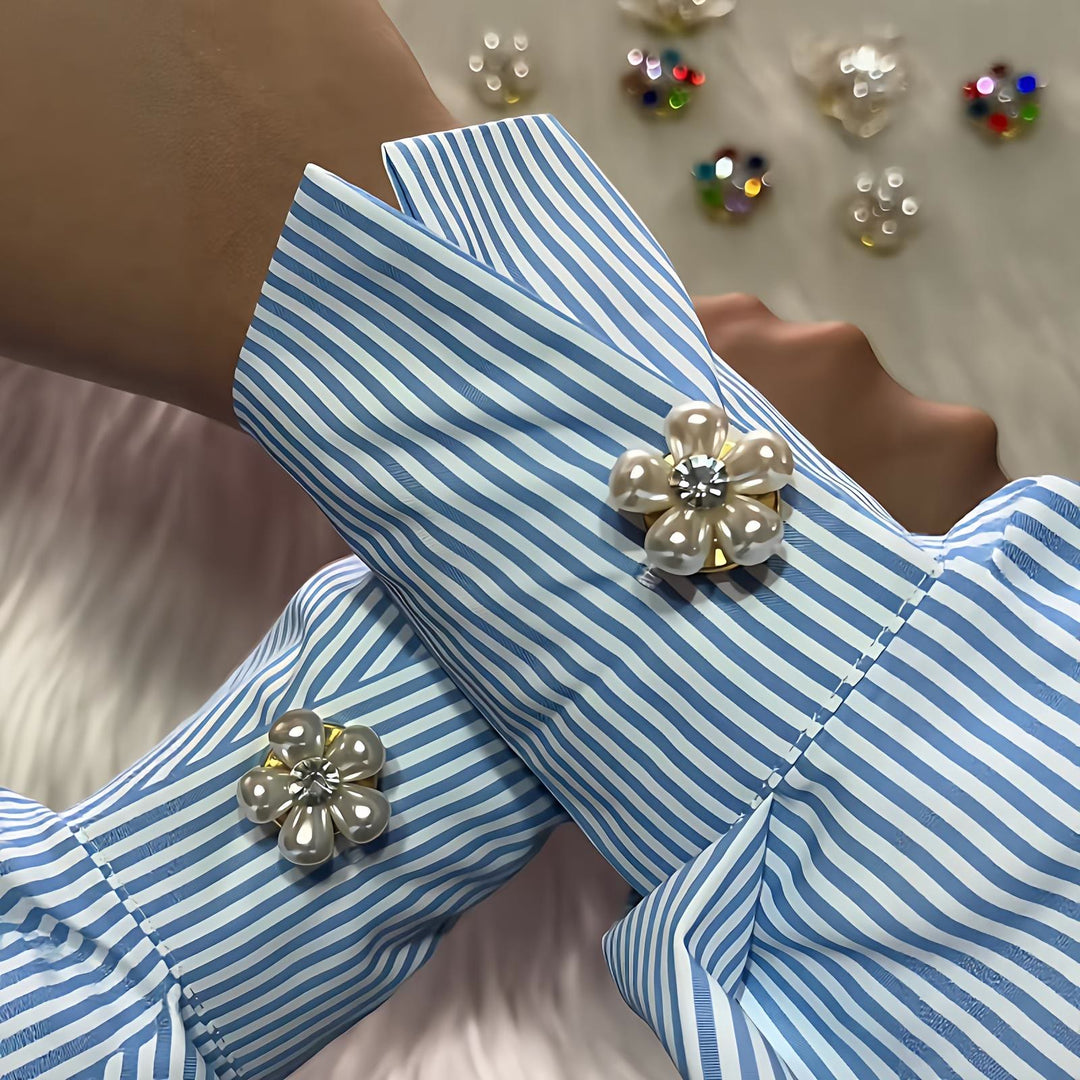 1 Pair Elegant Pearl Daisy Snap-On Shirt Button Covers - Gold - image 0