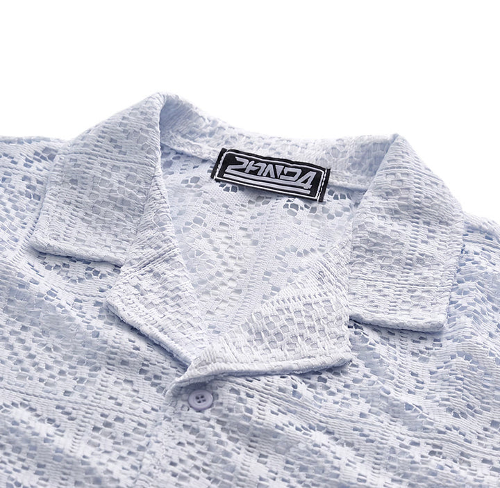 Men's Hollow Lace Cutout Breathable Summer Vacation Shirts - image 6