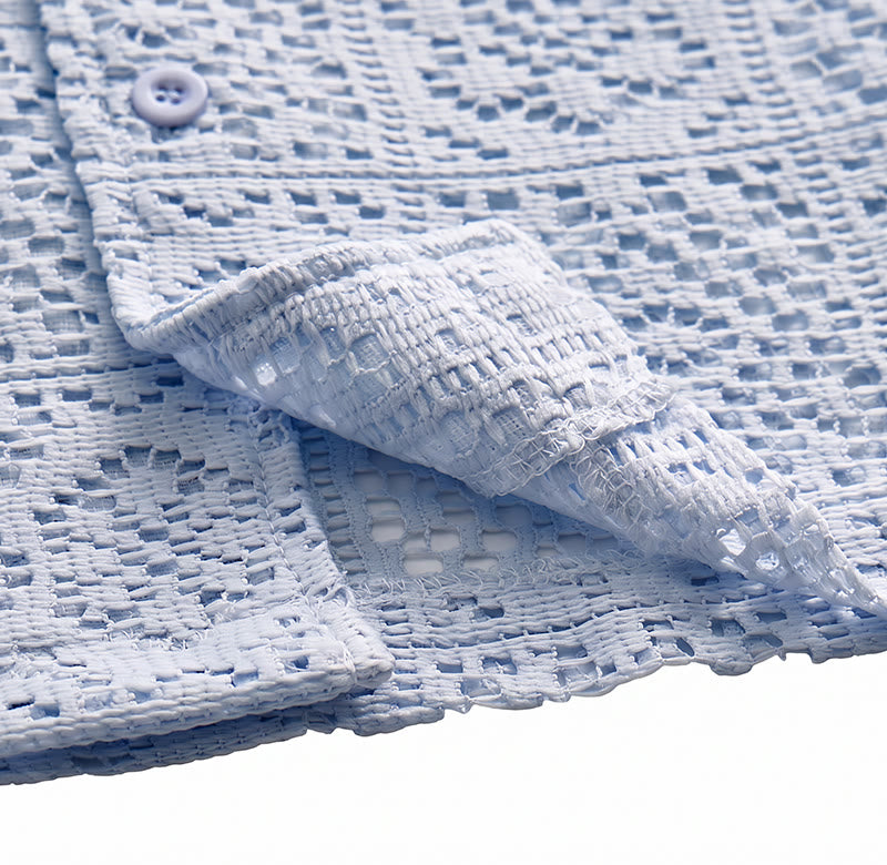 Men's Hollow Lace Cutout Breathable Summer Vacation Shirts - image 10