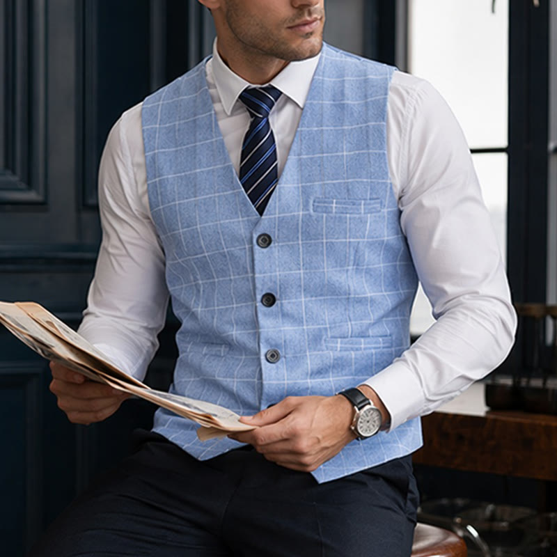 Men's Classic Grid Formal Business Casual Suit Vest - Light Blue - 3XL - image 5