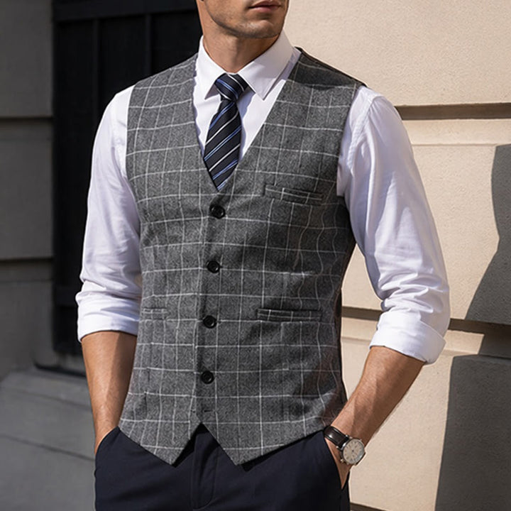 Men's Classic Grid Formal Business Casual Suit Vest - Grey - 3XL - image 4