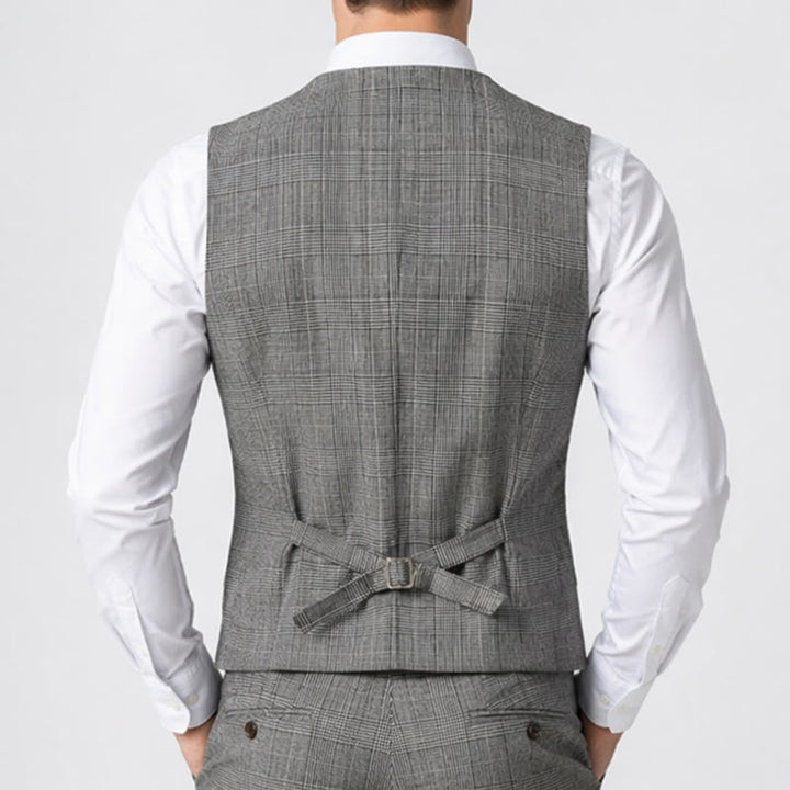 Men's Business Plaid Double Breasted Corduroy Suit Vest - image 3