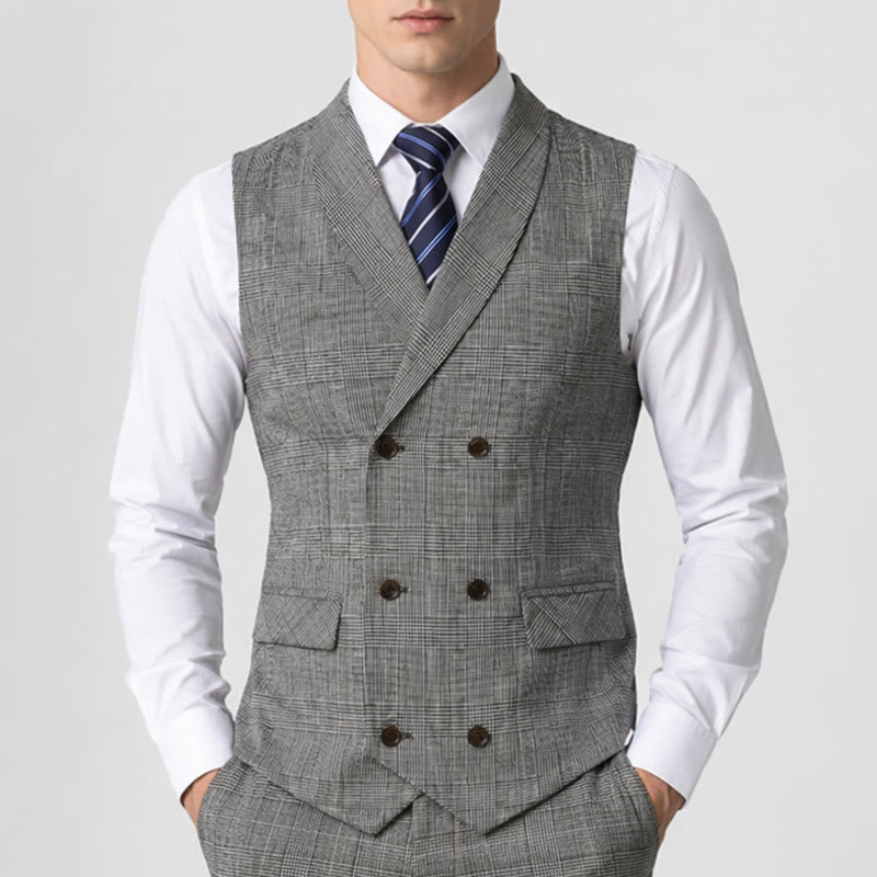 Men's Business Plaid Double Breasted Corduroy Suit Vest - image 1