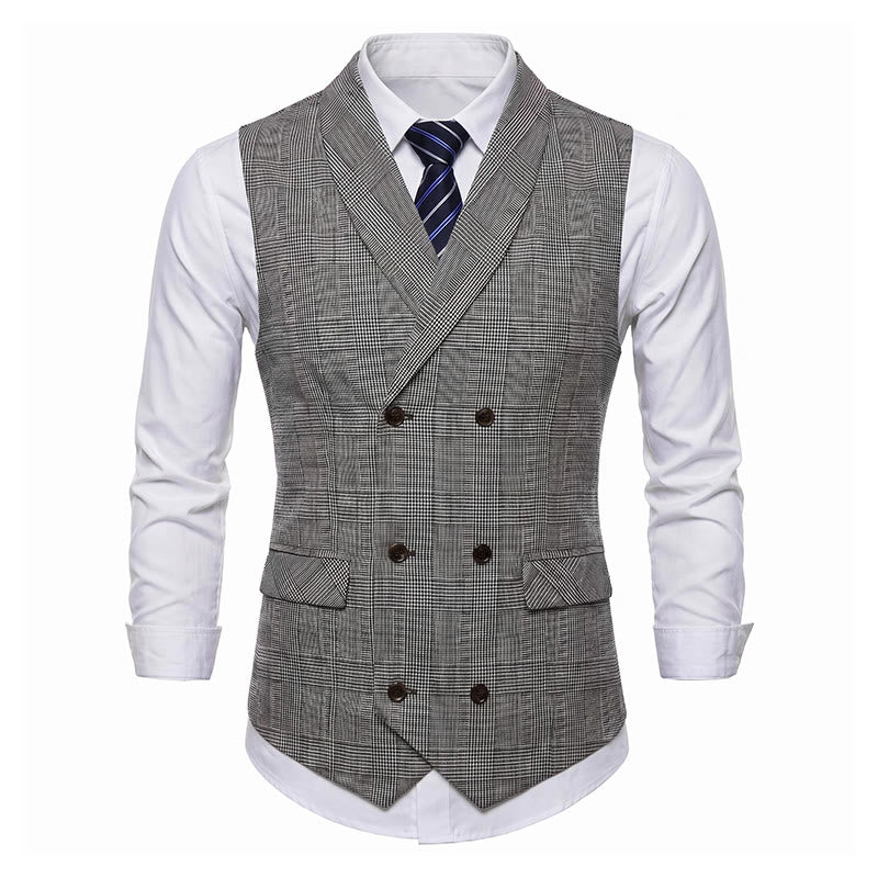 Men's Business Plaid Double Breasted Corduroy Suit Vest - image 6