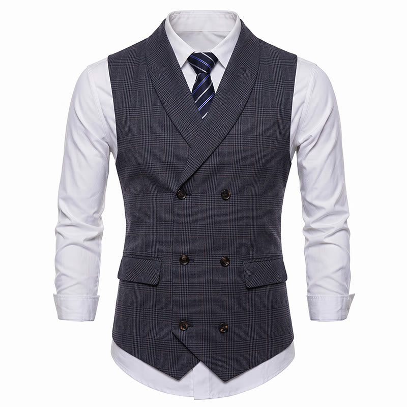 Men's Business Plaid Double Breasted Corduroy Suit Vest - image 8