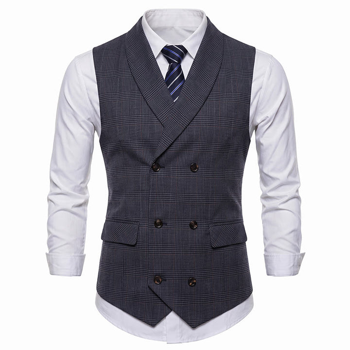 Men's Business Plaid Double Breasted Corduroy Suit Vest - image 8